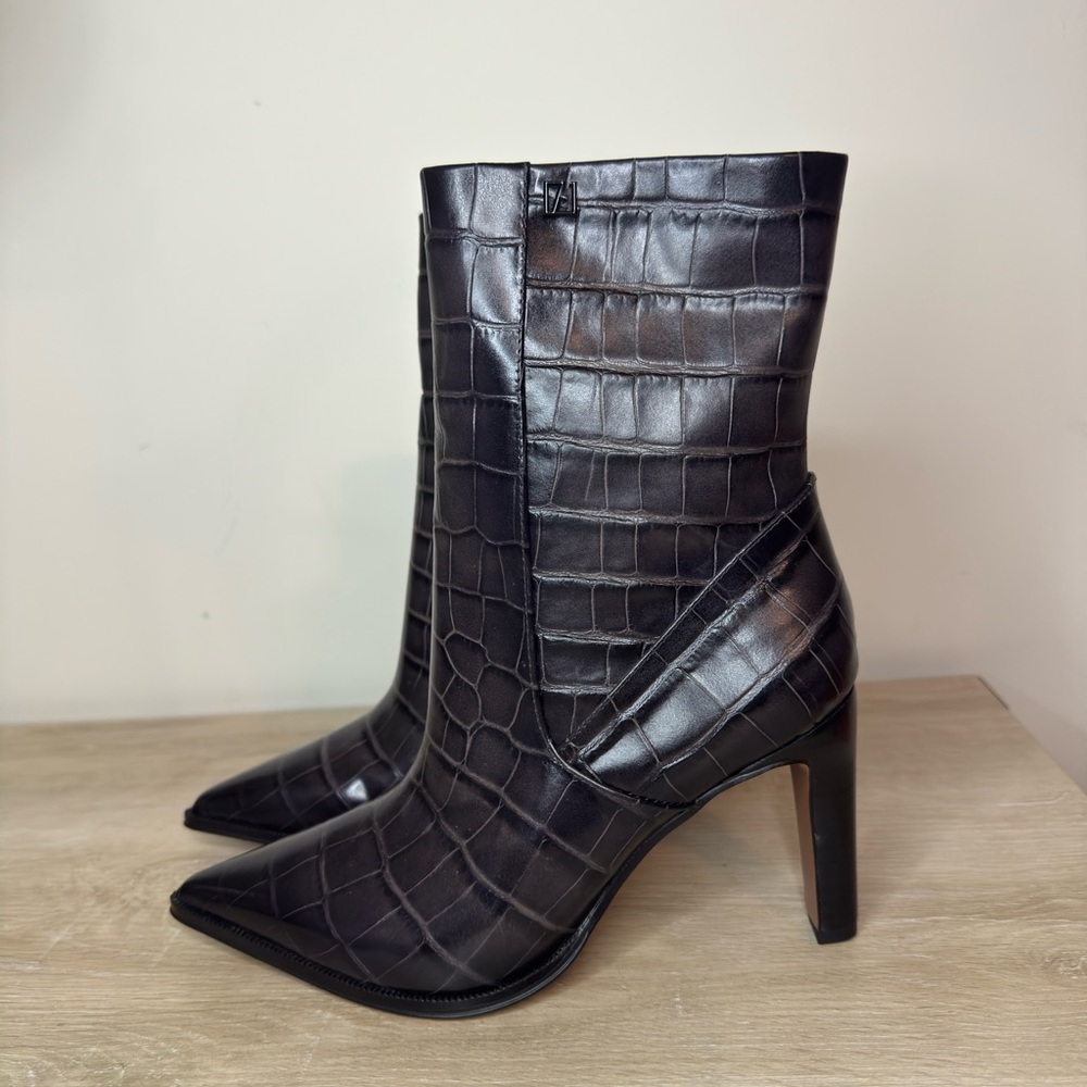 Franco Sarto 6 Black Croc-Embossed Ankle Boots